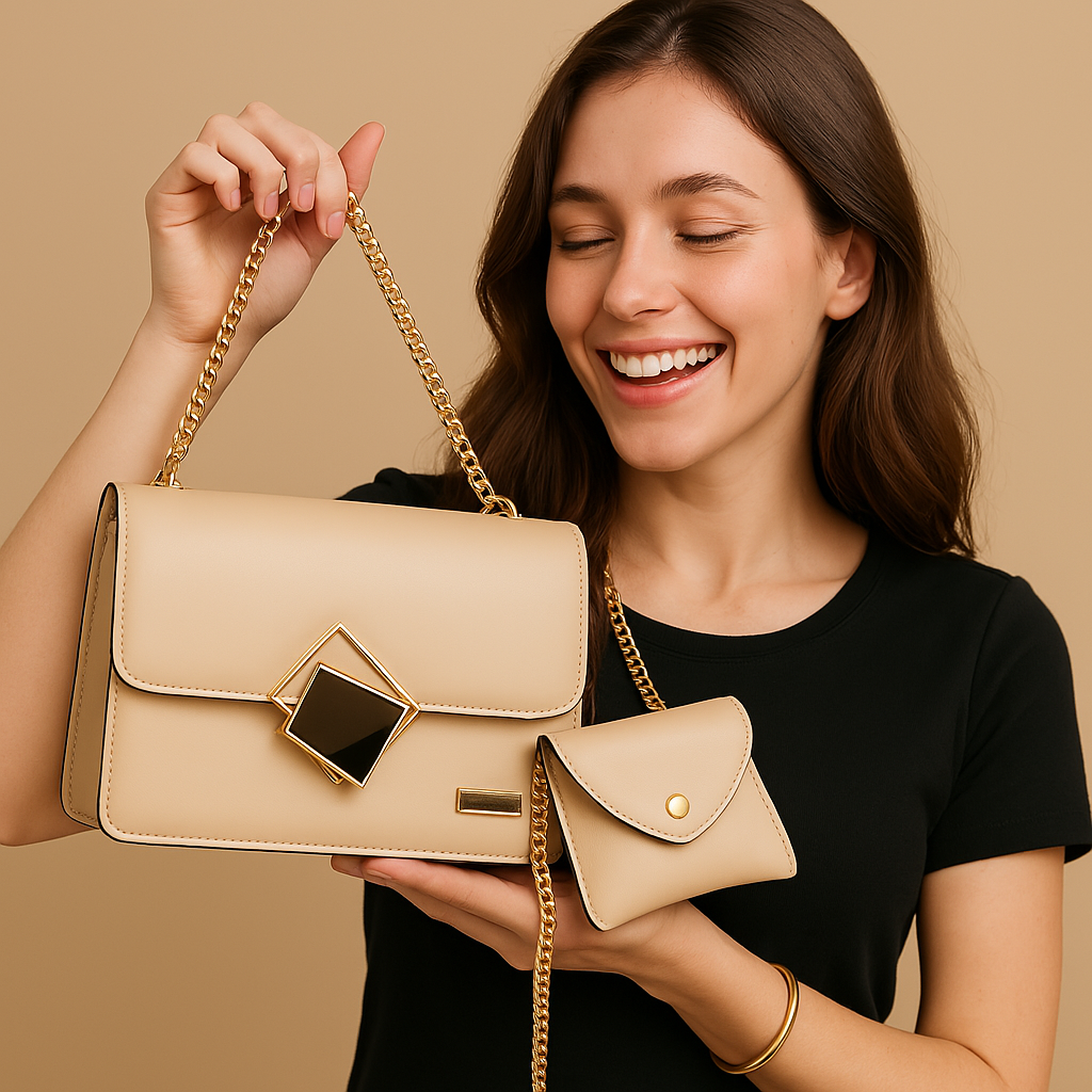 2 Pcs PU leater Hand abg With Long Golden Chain For Girls